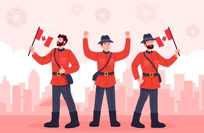 people holding a large Canadian flag
